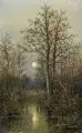 Franz Josef Georg Illem, Reh am nächtlichen Waldweiher. Wohl 1880er/1890er Jahre, Öl auf Leinwand