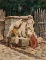 Špiro Bocarić, Bosnisch-herzegowinische Mädchen in Tracht am Brunnen. Wohl 1920er Jahre, Öl auf Leinwand