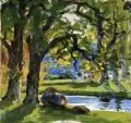 Ferdinand Dorsch, (zugeschr.), Dresden – Im Großen Garten (?). Wohl 1920er Jahre, Aquarell und Gouache auf leichtem Karton