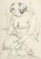 Paul Kleinschmidt, Beim Strumpfanziehen, 1938, Bleistiftzeichnung auf leichtem, weißen Karton