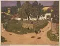 Carl Krenek, Bauerngehöft, Farblithografie auf festem Papier