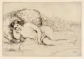 Femme couchée (tournée à gauche) by Pierre-Auguste Renoir, 1906, Radierung mit Plattenton auf Velin, sold Nov 2023