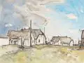 Erhard Hippold, Häuser in Neuendorf / Hiddensee, 1968, Aquarell