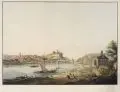 Christian Gottlob Hammer, Vue de Meissen sur l'Elbe, du coté de l'Orient, 1805, Umrissradierung, altkoloriert, auf chamoisfarbenem Papier