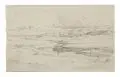 Albert Venus, (zugeschr.), Römische Campagna mit Flusslauf. Wohl späte 1860er Jahre, Bleistiftzeichnung auf einem Skizzenbuchblatt