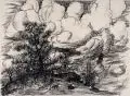 Pol Cassel, Landschaft mit Kiefer, 1935, Federzeichnung in Tusche und Kohlestift