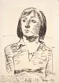 Paul Kleinschmidt, Porträt Maria, Tochter des Künstlers, im Alter von vierzehn Jahren, 1929, Feder- und Pinselzeichnung in Tusche auf bräunlichem "MONOPOL"-Papier