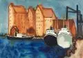 Erhard Hippold, Speicher im alten Rostocker Stadthafen, 1964, Aquarell auf "P.M