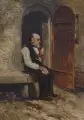 Carl Johann Arnold, (zugeschr.), Interieur-Studie Adolph von Menzel (?). Wohl 1880er/1890er Jahre, Öl auf Malpappe