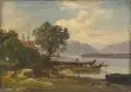 Adolph Heinrich Lier, Uferlandschaft am Chiemsee. Wohl um 1860, Öl auf Zinkblech
