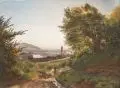 Friedrich Loos, Landschaft bei Wien (?). Wohl 1830er/1840er Jahre, Öl auf Papier, vollflächig auf Malpappe kaschiert
