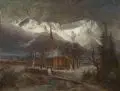 Michael Emil Sachs, Garmisch-Partenkirchen in der Dämmerung mit Blick auf das Zugspitz-Massiv, 1877, Öl auf Leinwand