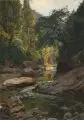 Konrad Lessing, Bachlauf im Gebirge, Um 1900, Öl auf Leinwand, vollflächig auf Malpappe kaschiert
