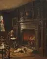 Jonathan Pratt, Lektüre am Kamin, 1893, Öl auf Leinwand