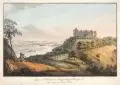 Johann Gottfried Jentzsch, La vue du Château de Scharfenberg près de Meissen, Um 1800, Umrissradierung, koloriert, auf festem Papier