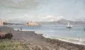 Carl Gustav Adolf Thomas, Carl Gustav Adolph Thomas, Castel dell'Ovo – Neapel. Wohl um 1870, Gouache auf Papier, partiell weiß gehöht