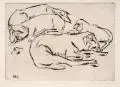 Peter August Böckstiegel, Ruhende Schafe, 1922, Kaltnadelradierung mit Plattenton auf Bütten