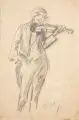 Ferdinand Dorsch, Geiger. 1910er/1920er Jahre, Kohlestiftzeichnung auf gelblichem Papier
