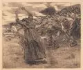 Käthe Kollwitz, Losbruch, 1903, Radierung, Aussprengverfahren, Stoffdurchdruck und Aquatinta auf kräftigem, gelblichen Kupferdruckpapier