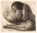 Käthe Kollwitz, Frau mit totem Kind, 1903, Radierung in Schwarzbraun mit Plattenton auf Kupferdruckpapier