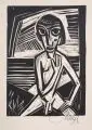 Emil Maetzel, Sitzender Knabenakt, 1923, Holzschnitt auf Maschinenbütten