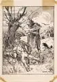 Otto Seitz, Tod und Trinker / Rauferei im Trinklokal, 1888, Federzeichnungen in Tusche, laviert, "Rauferei" partiell grau-grün koloriert sowie verso mit einem Brief in Sütterlin