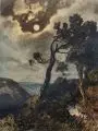 Otto Seitz, Mondlandschaft, Um 1900, Aquarell und Kohlestift auf Bütten