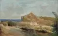 Carl Blechen, (Wiederholung nach, Schüler der Berliner Akademie), Capri – Blick auf den Tiberiusfelsen, im Vordergrund das Kapuzinerkloster S. Michele, Nach 1841, Öl auf Malpappe