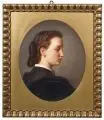 David Simonson, Bildnis der Gattin des Künstlers im Profil (?), 1866, Öl auf Leinwand im Oval, vollflächig auf Malpappe klebemontiert