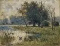 Emil Rieck, Waldweiher mit Wildenten. Anfang 20. Jh, Öl auf Rupfen