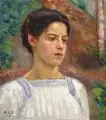 Alois Leopold Seibold, (zugeschr.), Porträt einer jungen Frau in weißem Kleid, 1909, Öl auf Holz, wohl ein Zeichenbrett