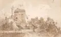 Bernhard von Arnswald, Blick auf die Wartburg. Wohl Mitte 19. Jh, Bleistiftzeichnung, aquarelliert