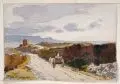 Max Wilhelm Roman, Fuhrwerk in der Römischen Campagna / Reiter in der Römischen Campagna. 2. H. 19. Jh, Aquarelle über Bleistift