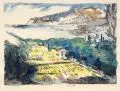 Siegfried Berndt, Am Gardasee. Wohl Anfang 20. Jh, Holzschnitt, koloriert, auf gelblichem Japan