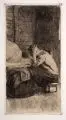 Käthe Kollwitz, Frau an der Wiege, 1903, Kaltnadelradierung auf leichtem Karton