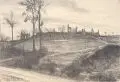 Richard Müller, Zerstörtes Dorf bei Dinant, 1914, Bleistiftzeichnung und schwarze Kohle auf festem Papier