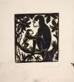 Georg Schrimpf, Affe mit Jungem, 1921, Holzschnitt auf feinem, chamoisfarbenen Japan