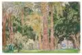 Palmenhain by Hans Unger, Um 1920, Farbige Pastellkreidezeichnung auf gelblichem Papier, zweifach vollflächig auf Untersatzpapier bzw, sold Dec 2022