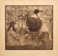 Heinrich Vogeler, Liebe, 1896, Aquatintaradierung mit Plattenton in Braun auf "VGZ 7"- Bütten