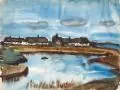 Erhard Hippold, Reetgedeckte Fischerhäuser auf Usedom (?). Wohl 1950er Jahre