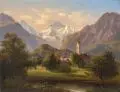 Carl Christian Sparmann, Blick über Interlaken auf Jungfrau, Jungfraujoch und Mönch in den Berner Alpen, 1856, Öl auf Leinwand