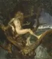 Theodor Baierl, (zugeschr.), Nymphe im Baum. Frühes 20. Jh, Öl auf Holz