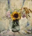 Karl Schröder-Tapiau, Stillleben mit Sonnenblume. Wohl 1920er Jahre, Öl auf Leinwand