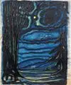 Richard Dreher, Nächtliche Seenlandschaft. Frühes 20. Jh, Pinselzeichnung in Tusche und Deckfarben