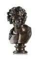 Antinoos, Römischer Bildhauer (Kopie nach), Büste des Antinoos als Bacchus. Ferdinand Barbedienne. Spätes 19. Jh, Bronze, gegossen, schwarzbraun patiniert