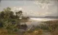 Otto Leu, Bergige Seenlandschaft, Um 1900, Öl auf Leinwand, auf Malpappe kaschiert