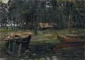Heinrich Müller-Wachenfeld, Abendstimmung auf dem Darß mit Zeesenboot (?). Wohl 1. Viertel 20. Jh, Öl auf Leinwand