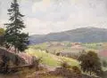 Rudolf Trache, Landschaft bei Neustadt in Sachsen (?), 1936, Öl auf Leinwand, vollflächig auf kräftige Malpappe montiert