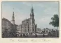 Johann Carl August Richter, Die Katholische Kirche zu Dresden, Um 1830, Umrissradierung, altkoloriert, auf Bütten