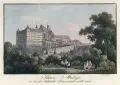 Johann Carl August Richter, Schloß Altenburg, wo 1455 der Sächsische Prinzenraub verübt ward, Um 1830, Umrissradierung, altkoloriert, auf Bütten
